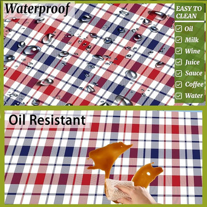Fitted Picnic Table Cover with Bench Covers Elastic Waterproof Oil-Proof VintageTablecloths for 6 Foot Rectangle Tables Dining Outdoor Patio Camping Essentials (Blue Red Buffalo Plaid, 6 Foot)