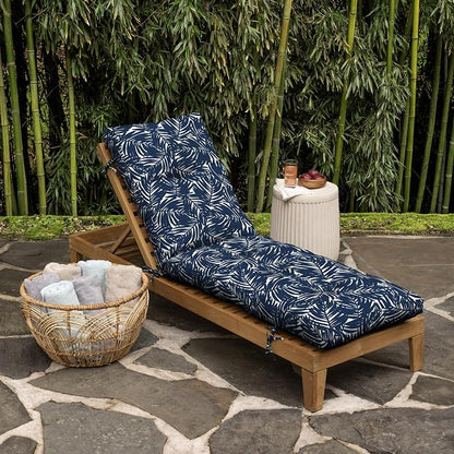 Arden Outdoor Tufted Chaise Cushion, earthFIBER, 22x76, Blue Palm | Plush Comfort, Modern Tuft, Lounge Cushion, Rain-Proof, Fade Resistant, Cushion for Chaise Lounger, Mold and Mildew Resistant