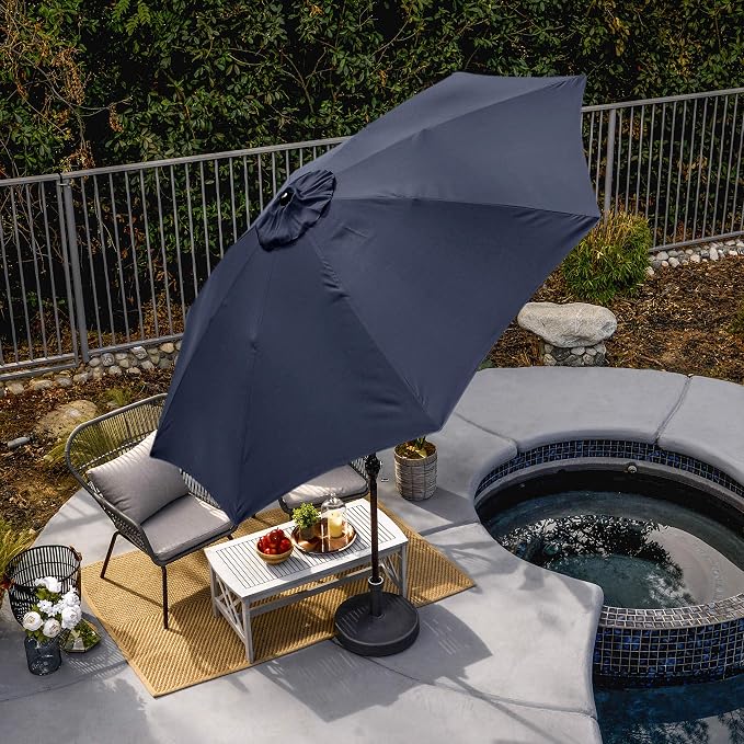 Sunline 9 ft Patio Umbrella with Crank & Push Button Tilt, Outdoor Market Umbrella with UV Protection & Wind Vent and Fiberglass Ribs, Metal Frame for Deck, Pool & Table, Navy Blue