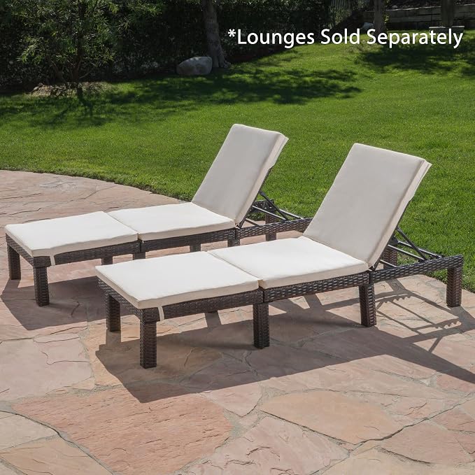 Christopher Knight Home Jamaica Outdoor Water Resistant Chaise Lounge Cushions, 2-Pcs Set, Cream