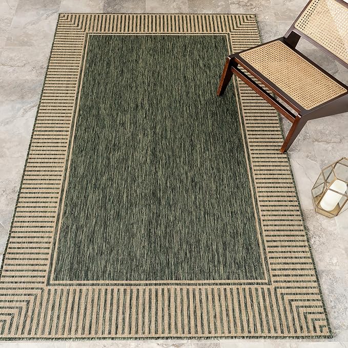 nuLOOM Asha Green Bordered Power Loomed Indoor/Outdoor Area Rug, 4' x 6'