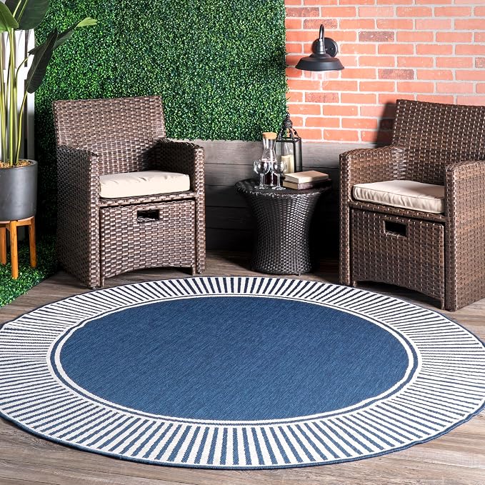 nuLOOM Asha Navy Bordered Power Loomed Indoor/Outdoor Area Rug, 8' Round