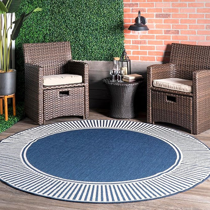 nuLOOM Asha Navy Bordered Power Loomed Indoor/Outdoor Area Rug, 8' Round