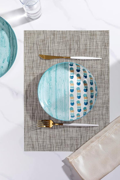 LEXMORE Placemats Set of 8 Vinyl/Plastic Woven Place Mats for Kitchen Table Indoor/Outdoor Washable Placemat Wipeable Dining Table Mats(Cappuccino)