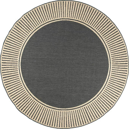 Nuloom Asha Dark Grey/Ivory, 8' Round, Casual, Striped Border, Soft and Cozy, High Traffic, Stain Resistant, Easy Clean, Durable Area Rug for Indoor/Outdoor Patio, Deck, Porch, Garden, Courtyard