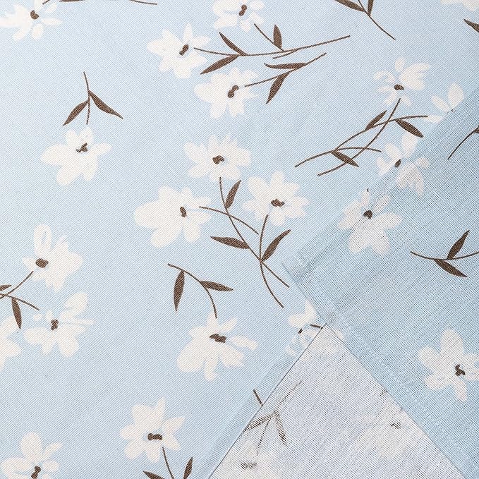Pastoral Round Tablecloth - 60 Inch Dia. - Linen Fabric Table Cloth - Washable Table Cover with Dust-Proof Wrinkle Resistant for Restaurant, Picnic, Indoor and Outdoor Dining, Floral (Light Blue)