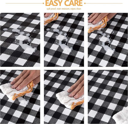 sancua Checkered Vinyl Square Tablecloth Table Cloth, 54x54 Inch | 100% Waterproof Oil Proof Spill Proof PVC Table Cloth, Wipe Clean Cover for Dining Tables, Buffet Parties, Black and White