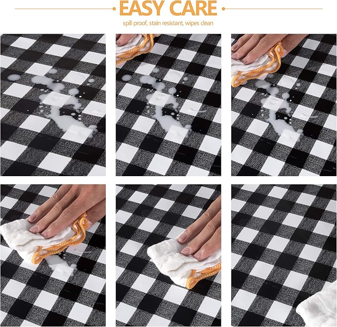 sancua Checkered Vinyl Rectangle Tablecloth Table Cloth, 52x70 Inch | 100% Waterproof Oil Proof Spill Proof PVC Table Cloth, Wipe Clean Cover for Dining Tables, Buffet Parties, Black and White