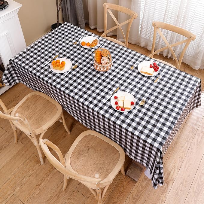 Heavy Duty Vinyl Tablecloth with Flannel Backing Waterproof Oil-Proof Plastic Table Cloth Stain-Resistant Wipeable Rectangle or Square Table Cover for Indoor and Outdoor (Black Checkered, 54x54 Inch)