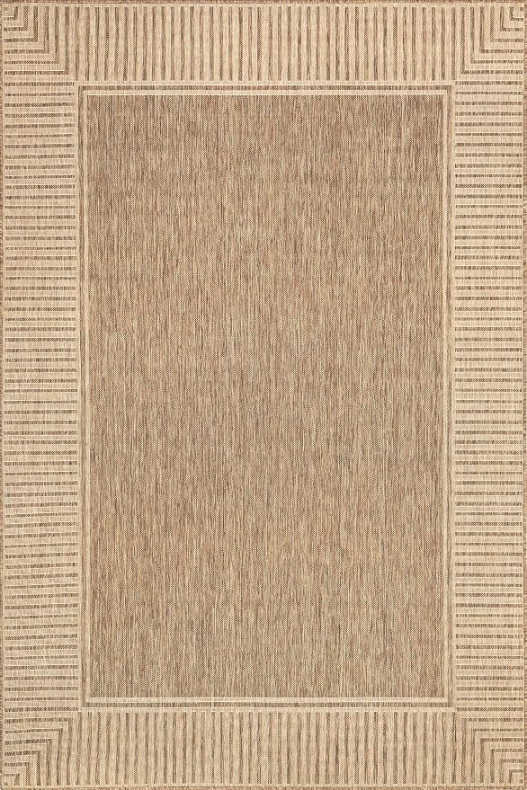 nuLOOM Asha Light Brown Bordered Indoor/Outdoor Area Rug, 4' Square