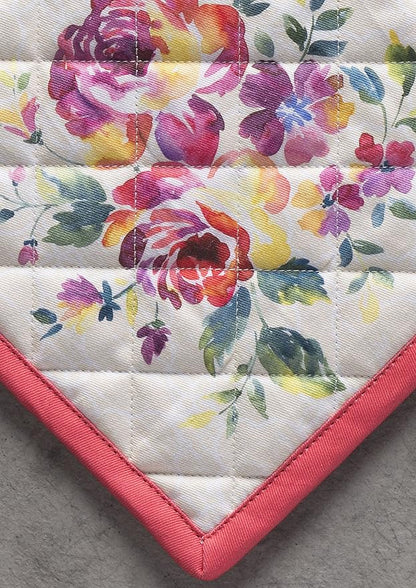 Maison d' Hermine Pot Holders 100% Cotton Heat Resistant Potholders 8" x 8" Hot Pads with Loop BBQ Cooking Baking Hotel Farmhouse Kitchen Handling Hot Pans Spring Summer (Pack of 1, Rose Garden)