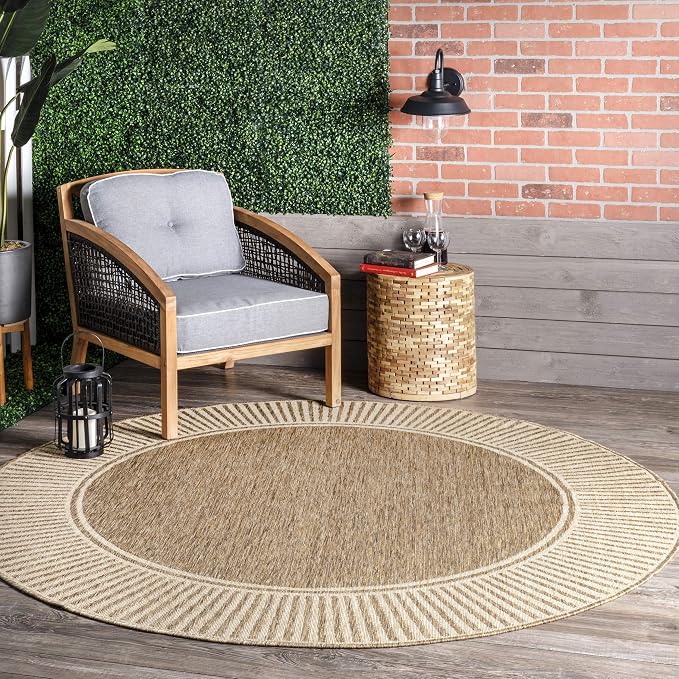 nuLOOM Asha Light Brown Bordered Indoor/Outdoor Area Rug, 7' x 9'