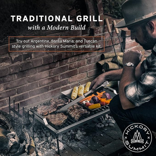 Hickory Summit Argentine Grill - Argentinian Grills - Santa Maria Grill - Argentinian Parrilla Set with all Tools Included - BBQ Parrillas Asado