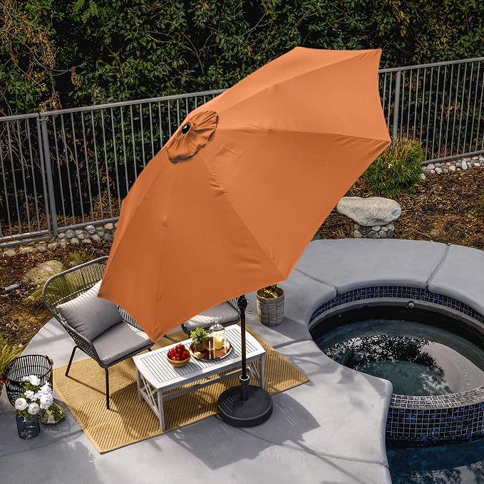 Sunline 9 ft Patio Umbrella with Crank & Push Button Tilt, Outdoor Market Umbrella with UV Protection & Wind Vent and Fiberglass Ribs, Metal Frame for Deck, Pool & Table, Tuscan