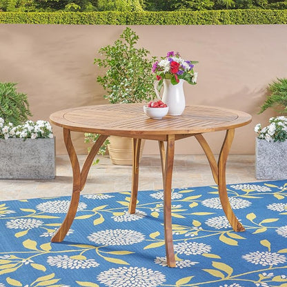 Christopher Knight Home 47" Round Acacia Wood Dining Table and 2-Piece Outdoor Acacia Wood Arm Chairs
