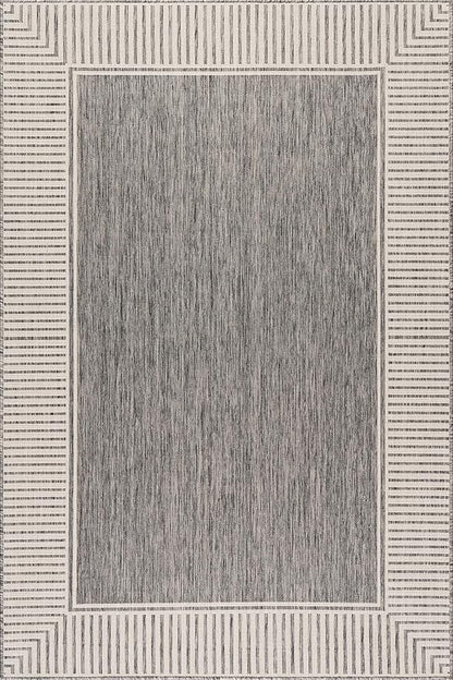 Nuloom Asha Grey/Ivory, 10' x 14', Casual, Striped Border, Soft and Cozy, High Traffic, Easy Clean, Durable Area Rug for Indoor/Outdoor Patio, Deck, Porch, Garden, Courtyard