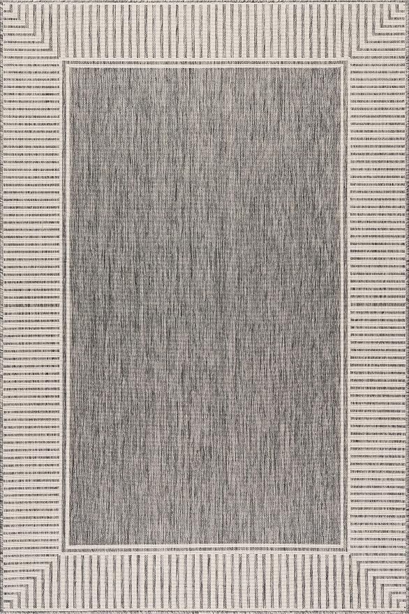 nuLOOM Asha Grey Bordered Power Loomed Indoor/Outdoor Area Rug, 4' x 6'