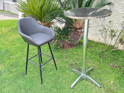 Aluminum Indoor Outdoor 23.75" Round Restaurant Bar Height 44" Table, Patio Stainless Steel Silver Furniture 25.75" Base