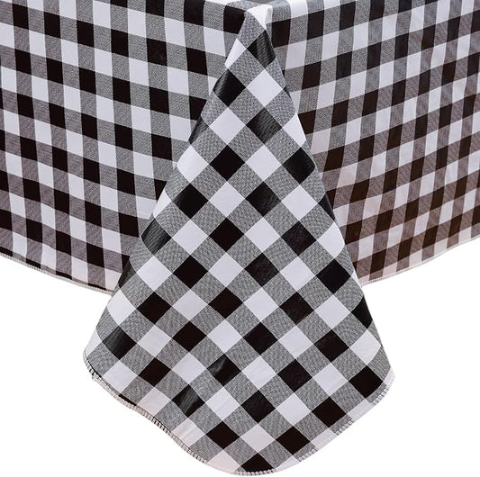 Heavy Duty Vinyl Tablecloth with Flannel Backing Waterproof Oil-Proof Plastic Table Cloth Stain-Resistant Wipeable Rectangle or Square Table Cover for Indoor and Outdoor (Black Checkered, 60x102 Inch)