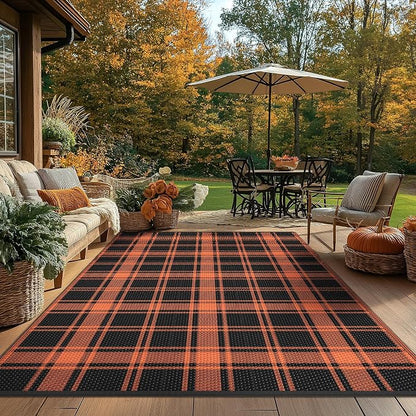 GENIMO Outdoor Rug, Waterproof Plastic Rugs for Patio, 6'x9' Dark Orange | Outside Larger Modern Carpet Mat for Porch Decor, Deck, Balcony, Camping, RV, Backyard, Picnic, Beach, Reversible, Foldable