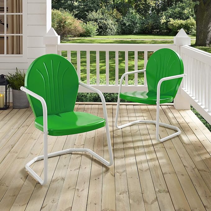 Crosley Furniture Griffith Outdoor Chair, Retro Metal Patio Chairs for Dining, Porch, Deck, Balcony, Grasshopper Green