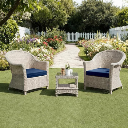 UNIKOME Outdoor Chair Cushions Pack of 4, Water Resistant Patio Cushions with Ties, High Density Sponge Filling Square Corner Seat Cushions for Outdoor Furniture, 19"*19"*3", Navy Blue