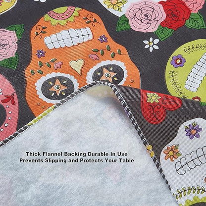 Newbridge Sugar Skull Oval Vinyl Tablecloth with Flannel Backing, Waterproof Wipe Clean Table Cover for Indoor Outdoor Kitchen Dining Use, Picnic and Barbecue, 60 x 84 Inch Oval