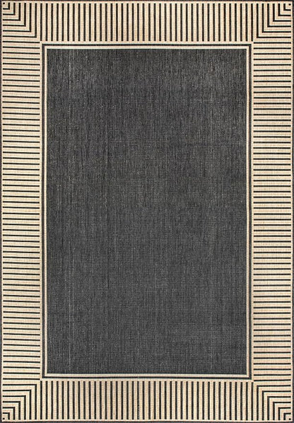 Nuloom Asha Dark Grey/Ivory, 8' x 10', Casual, Striped Border, Soft and Cozy, High Traffic, Stain Resistant, Easy Clean, Durable Area Rug for Indoor/Outdoor Patio, Deck, Porch, Garden, Courtyard