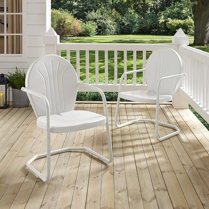 Crosley Furniture Griffith Outdoor Chair, Retro Metal Patio Chairs for Dining, Porch, Deck, Balcony, White