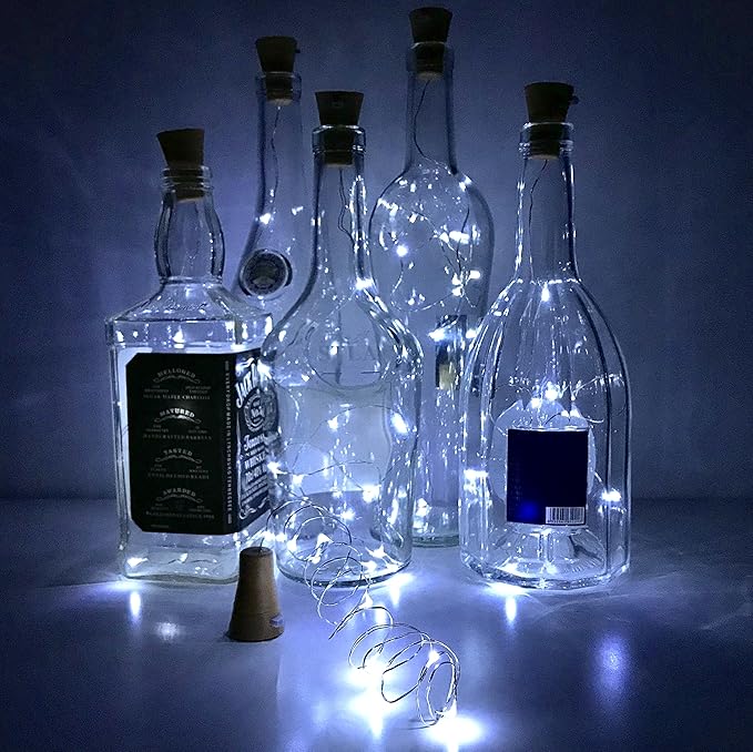 6 Pack Solar Powered Wine Bottle Lights, 20 LED Waterproof Copper Cork Solar Lights for Wedding Christmas, Outdoor, Holiday, Garden, Patio, Pathway Decor (Cool White)