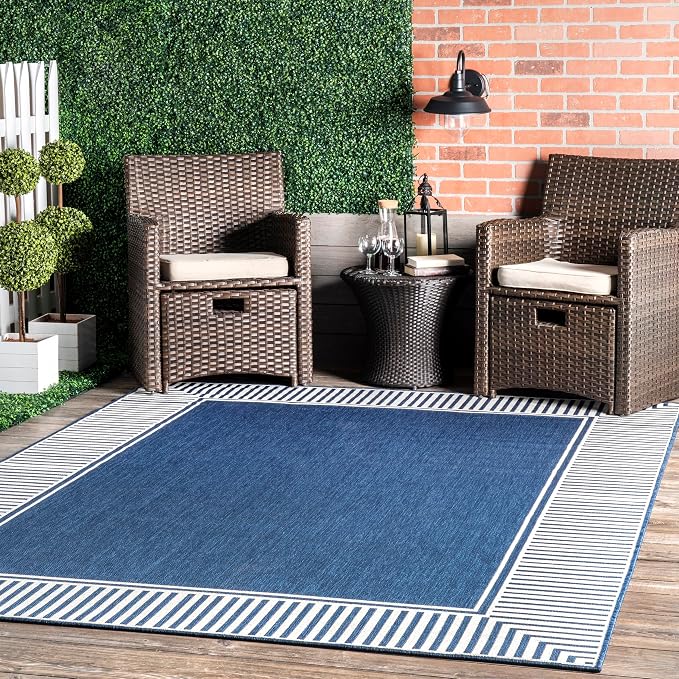 nuLOOM Asha Navy Bordered Power Loomed Indoor/Outdoor Area Rug, 2' x 3'