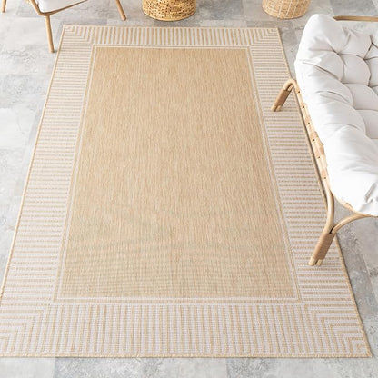 nuLOOM Asha Tan Bordered Power Loomed Indoor/Outdoor Area Rug, 10' x 14'