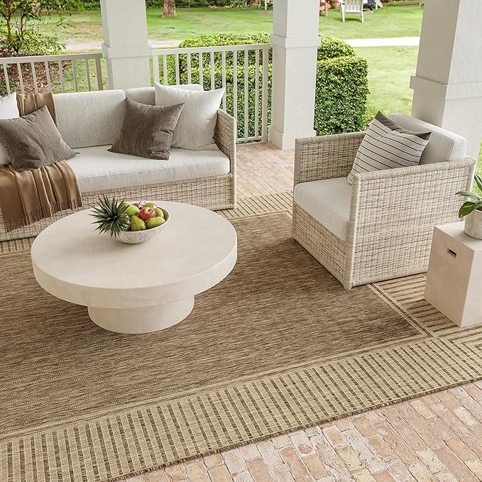 nuLOOM Asha Light Brown Bordered Indoor/Outdoor Area Rug, 2' x 3'