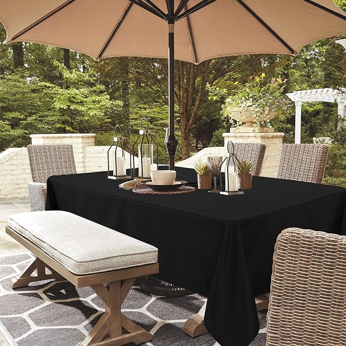 LUSHVIDA Rectangle Outdoor Tablecloth with Umbrella Hole and Zipper, 60x102 Inch Black, Washable Waterproof Table Cloth Spill Proof Wrinkle Free Table Cover for Patio Spring Summer Picnic BBQS