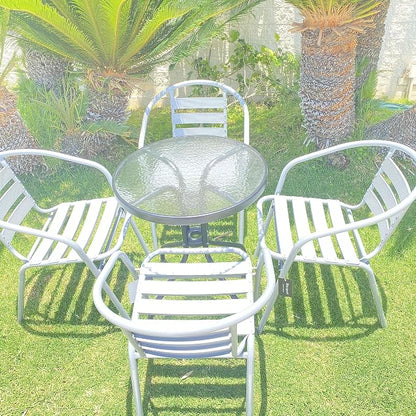 Indoor Outdoor Set of 10 Silver Gray Restaurant Metal Aluminum Slat Stack Chairs Lightweight