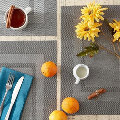 DII PVC Tabletop Collection Woven Indoor/Outdoor, Placemat Set, 13x17.25, Gray, 6 Piece