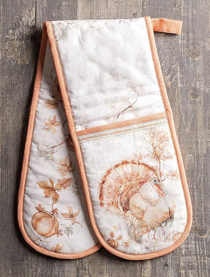 Maison d' Hermine Double Oven Mitt (7" x 35") 100% Cotton Heat Resistant BBQ Cooking Gloves with Loop for Thanksgiving Christmas Decorations Baking Cooking Barbeque Handling Hot Pan (Giving Thanks)