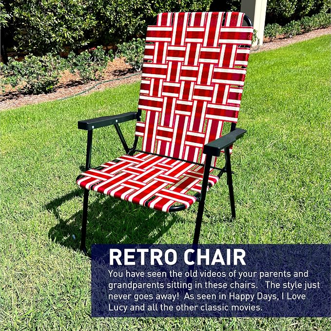 Lawn Chair Folding Steel Webbing Chaise Patio Lounger Seat Wood Handles Great for Camping, Beach, Fishing, Backyard, Stadium, Pool, Boating, and Sports 2 Pack Red