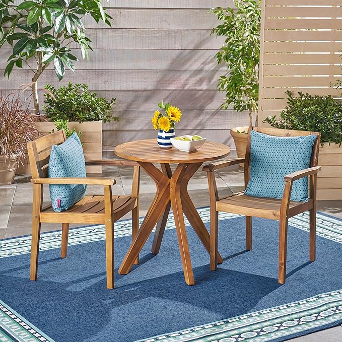 Christopher Knight Home Addison Outdoor 3 Piece Acacia Wood Bistro Set, Teak Finish