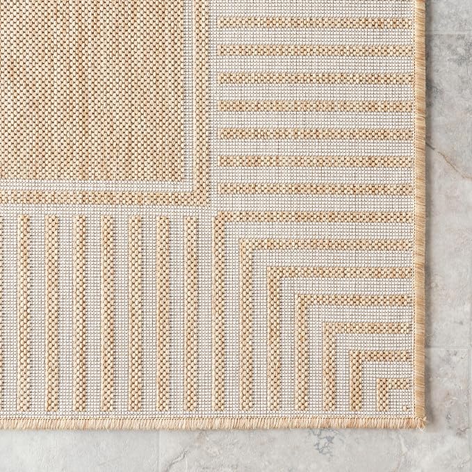 nuLOOM Asha Tan Bordered Power Loomed Indoor/Outdoor Area Rug, 10' x 14'