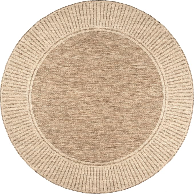 nuLOOM Asha Light Brown Bordered Indoor/Outdoor Area Rug, 8' Round