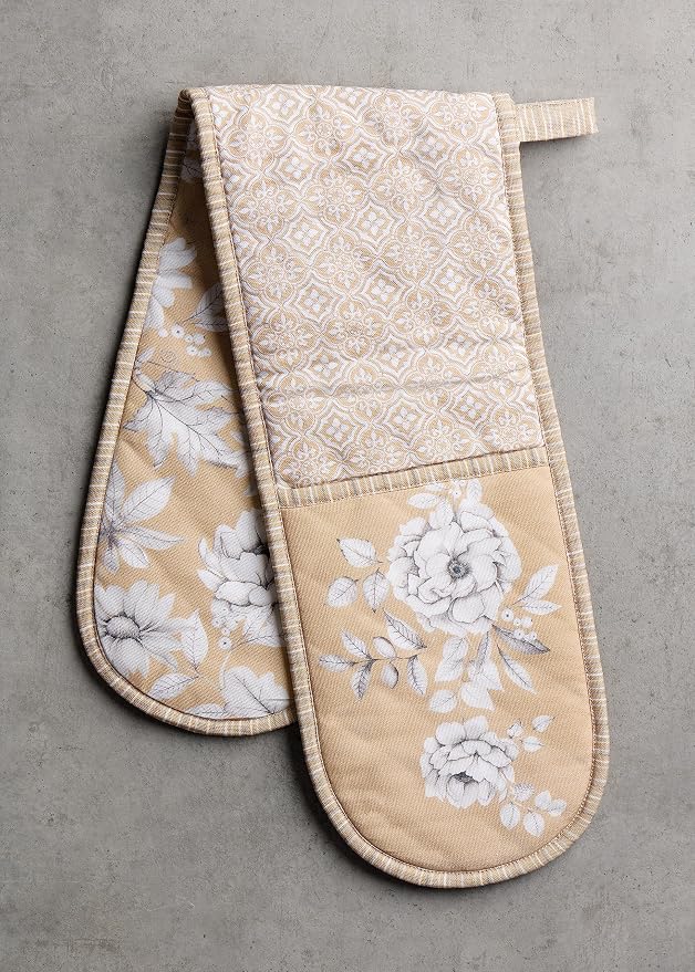 Maison d' Hermine Double Oven Mitts 100% Cotton Double Oven Glove (7"x35") | Heat Resistant BBQ Cooking Gloves with Loop Baking Kitchen Home Hotel Farmhouse Thanksgiving Christmas - Pretty Autumn