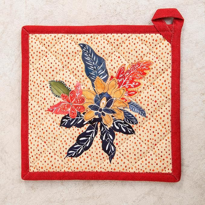 Maison d' Hermine Pot Holders 100% Cotton Potholders (8" x 8", Pack of 2) | Heat Resistant Hot Pads with Loop BBQ Cooking Baking Hotel Kitchen Handling Hot Pans Thanksgiving Christmas - Kalahari