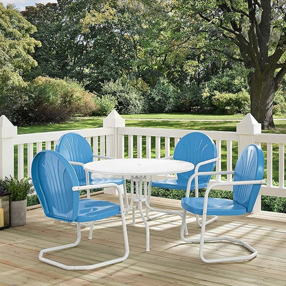 Crosley Furniture Griffith 5-Piece Outdoor Dining Set for 4, Retro Metal Round Patio Table and Chairs, Sky Blue