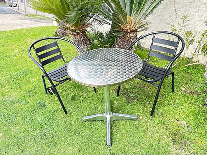 Set of 2, 23.75" Round Stainless Steel Restaurant Table – Commercial Indoor Outdoor Dining Table with Base – Aluminum Bistro Cafe Patio Furniture