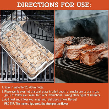 Camerons All Natural Apple Wood Chips for Smoker - 260 Cu. In. Bag, Approx 2 Pounds- Kiln Dried Coarse Cut BBQ Grill Wood Chips for Smoking Meats - Barbecue Smoker Accessories - Grilling Gifts for Men
