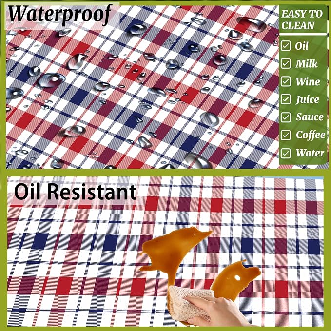 8 Foot Fitted Picnic Table Cover with Bench Covers Elastic Waterproof Oil-Proof VintageTablecloths for Rectangle Tables Dining Outdoor Patio Camping Essentials Blue Red Buffalo Plaid