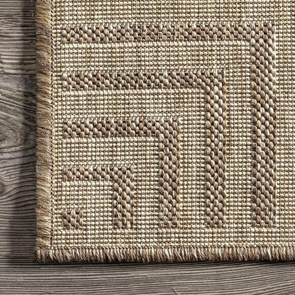 nuLOOM Asha Light Brown Bordered Indoor/Outdoor Area Rug, 7' x 9'