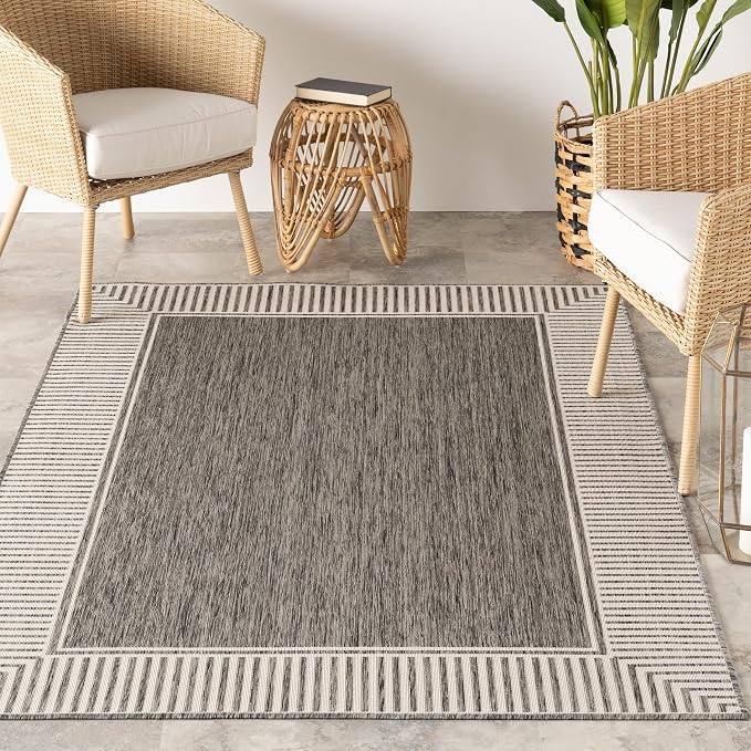 nuLOOM Asha Grey Bordered Power Loomed Indoor/Outdoor Area Rug, 8' x 10'