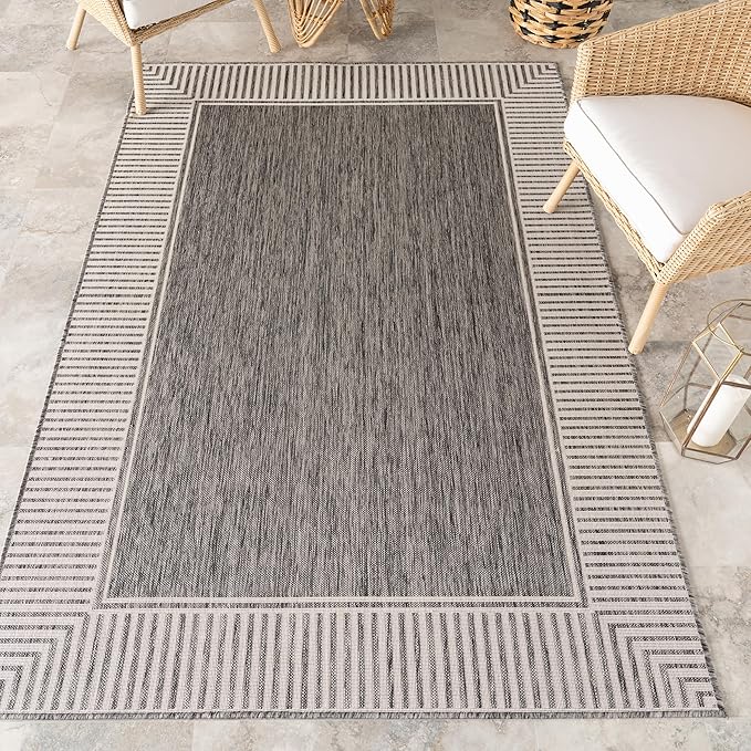 nuLOOM Asha Grey Bordered Power Loomed Indoor/Outdoor Area Rug, 8' x 10'